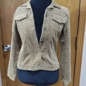 Cabi olive green corduroy trucker jacket cropped length